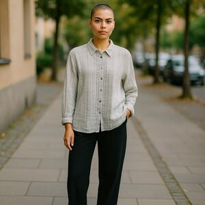 Kiko  Blouse Size XL  Silk Striped Long Sleeve Relaxed Fit with Buttons  # 199